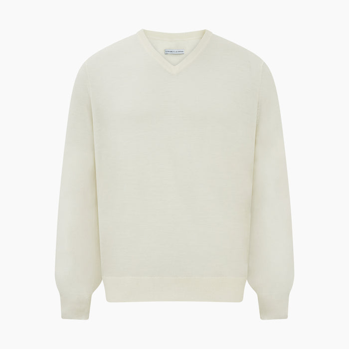 Cream Fine Merino V-Neck Jumper Image 10
