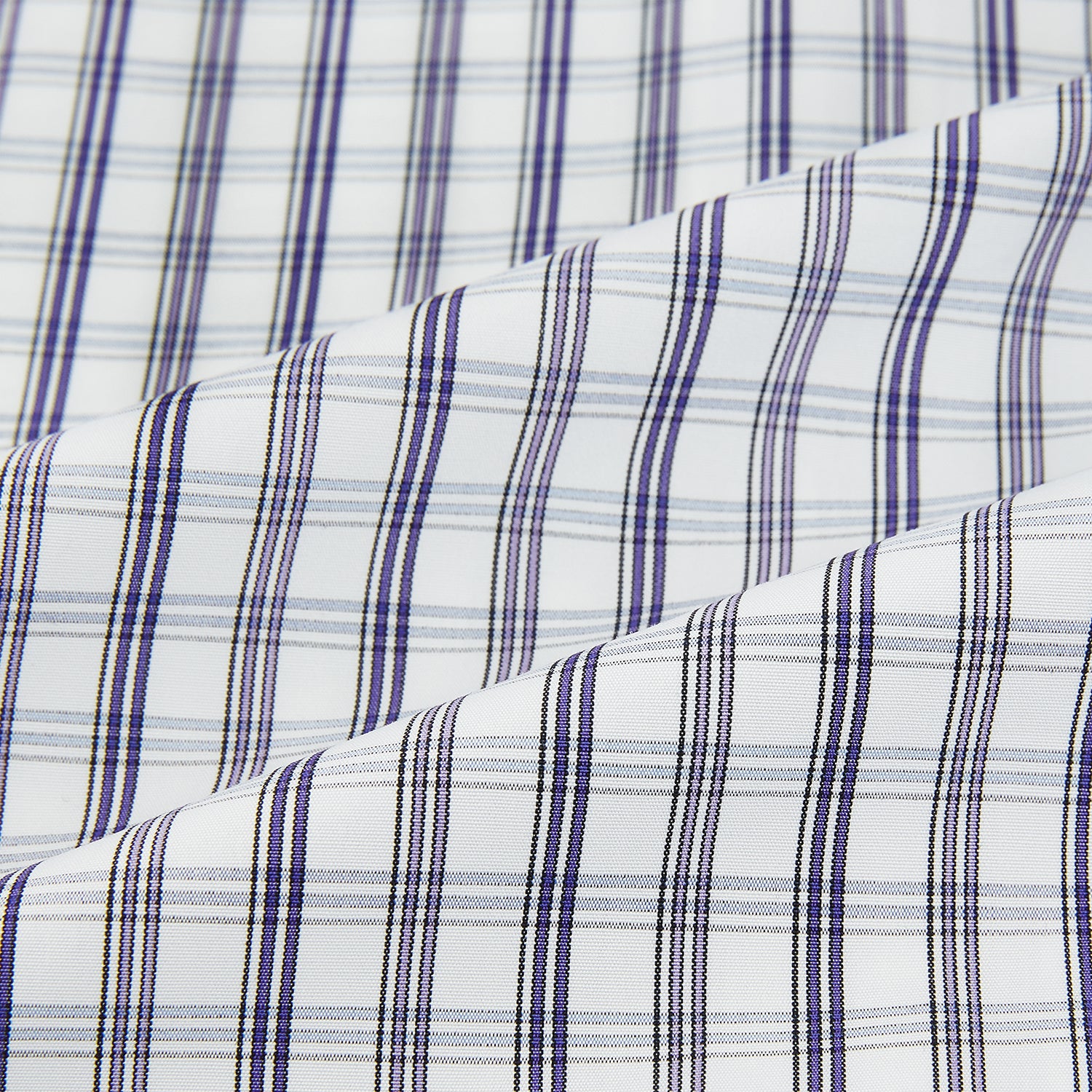 View 6 of product The Turnbull & Asser Purple Multi Check Mayfair Shirt is a long-sleeved, button-up cotton shirt with a collar and purple check pattern, perfect for formal wear and shown against a plain white background.