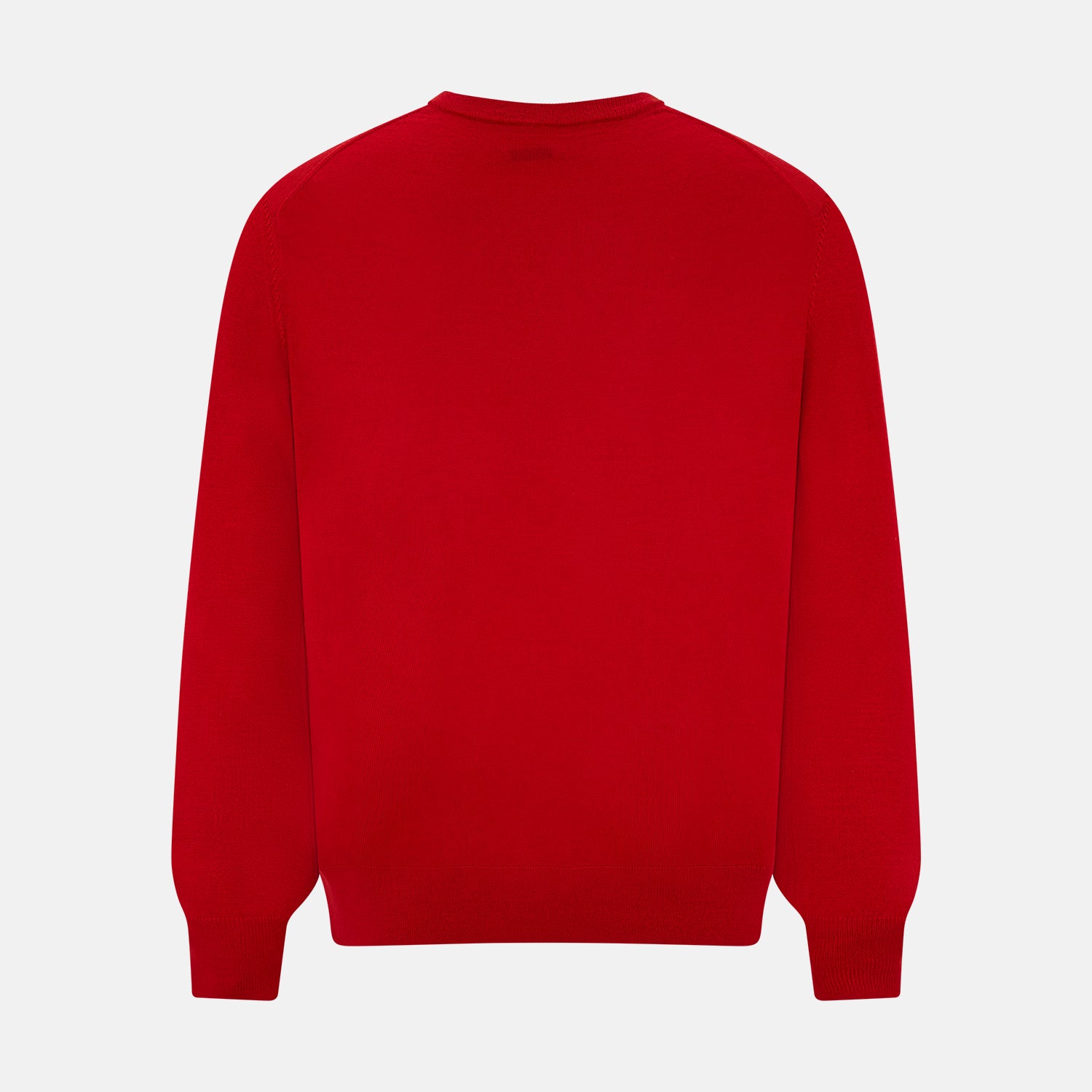 View 3 of product The Turnbull & Asser Red Fine Merino V-Neck Jumper, a classic long-sleeve knitwear piece, is shown on a white background.