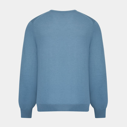 Pale Blue Fine Merino V-Neck Jumper Image 2