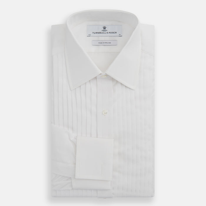White Pleated Cotton Dress Shirt with T&A Collar and Double Cuffs Image 3