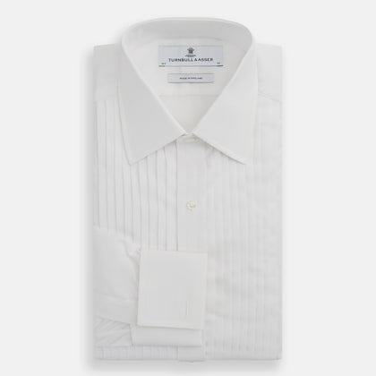 White Pleated Cotton Dress Shirt with T&A Collar and Double Cuffs Image 4