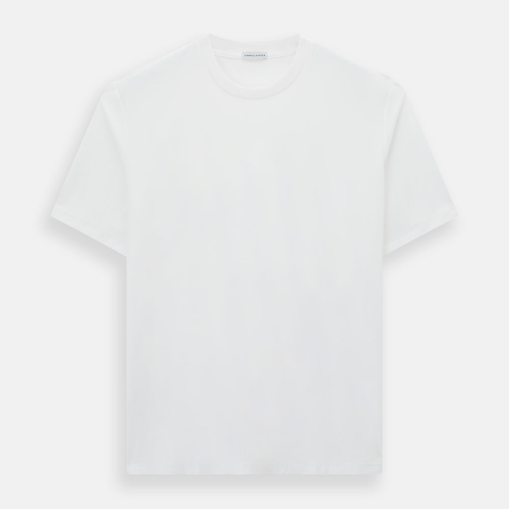 The Turnbull & Asser White Short-sleeve Fitted T-Shirt is a classic, logo-free crew neck laid flat on a white background—perfect for smart casual looks.
