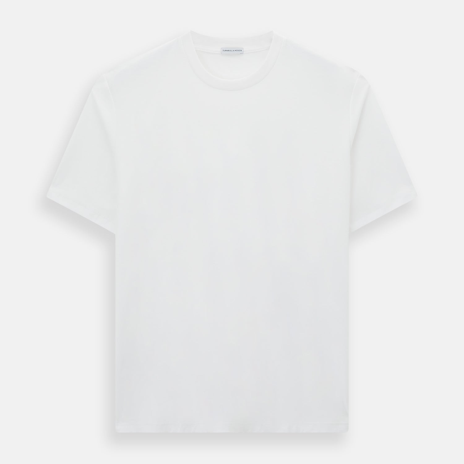 View 1 of product The Turnbull & Asser White Short-sleeve Fitted T-Shirt is a classic, logo-free crew neck laid flat on a white background—perfect for smart casual looks.