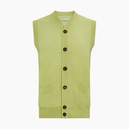 Melon Green Fine Merino V-Neck Sleeveless Cardigan Image 3