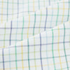 View 6 of product The Turnbull & Asser Multi Tone Double Grid Check Mayfair Shirt is a long-sleeve, button-up with a classic collar, showcasing pure cotton light blue, green, and yellow grid checks on white, neatly displayed flat against a white surface.