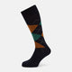 The Turnbull & Asser Navy/Green/Orange Wool Check Mid-Length Sock features a stylish check pattern and is shown on a white background.