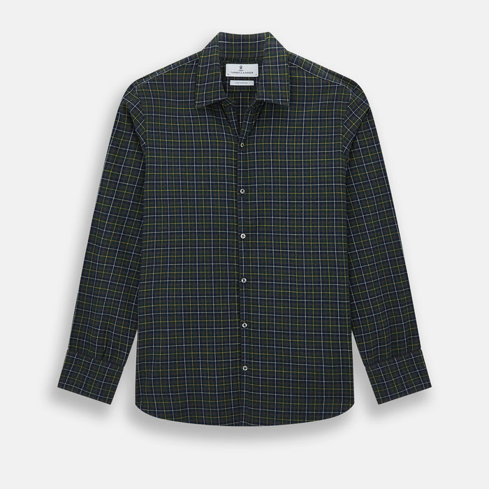 Navy and Khaki Tartan Windsor Shirt