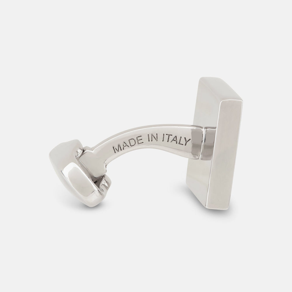 Turnbull & Asser's Silver Textured Square Cufflinks feature a dotted, polished finish and are showcased against a plain white background.