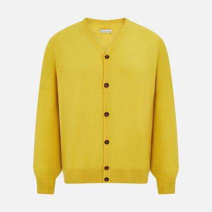 Canary Yellow Fine Merino V-Neck Cardigan