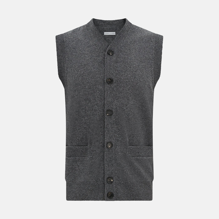Charcoal Grey Cashmere Sleeveless Cardigan