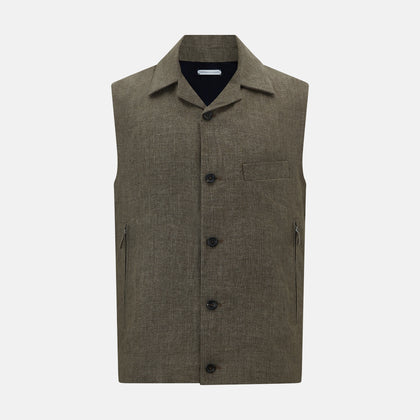 Olive Collared Linen Waistcoat Image 6