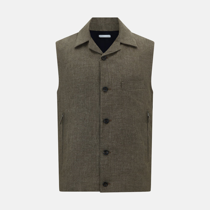 Olive Collared Linen Waistcoat Image 6