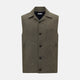 The Turnbull & Asser Olive Collared Linen Waistcoat is a sleeveless olive waistcoat with a collar, front buttons, one chest pocket, and two zippered side pockets, shown against a plain white background.