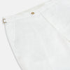 View 2 of product Turnbull & Asser White Linen Henry Trousers, featuring a straight-leg cut with front button and zip closure, are displayed against a plain white background.