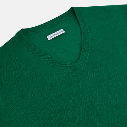 Hunter Green Fine Merino V-Neck Jumper Image 1