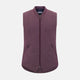 The Turnbull & Asser Burgundy Pin Check Padded Gilet features a front zipper, two zippered side pockets, a chest pocket, and a rounded hem—an ideal men’s layering piece shown on a white background.
