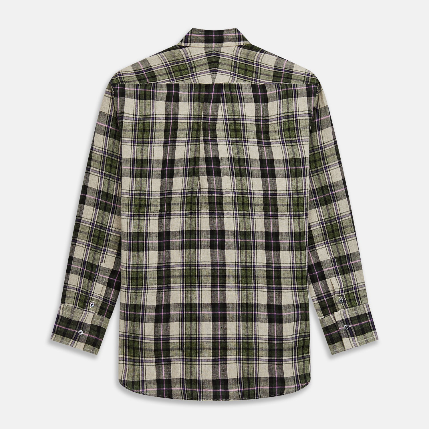 View 6 of product Turnbull & Asser Green & Purple Check Weekend Fit Linen Shirt with Dorset collar and 1-button cuffs, shown flat on a white background.