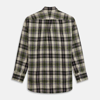 Green & Purple Check Weekend Fit Linen Shirt with Dorset Collar and 1 Button Cuffs Image 5