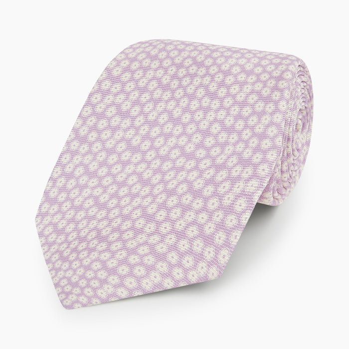 Lilac Flower-Patterned Printed Silk Tie Image 4