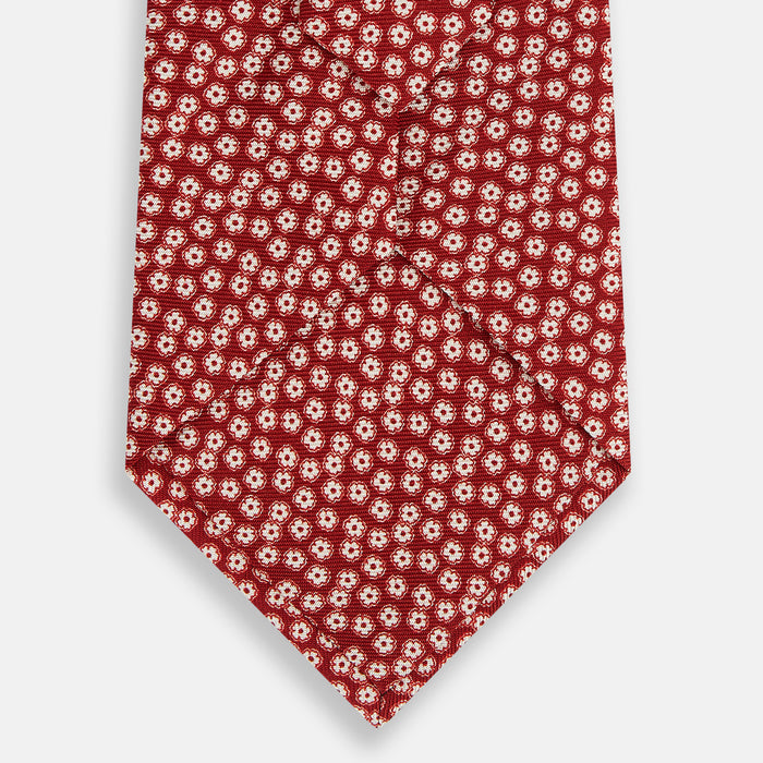Red Flower-Patterned Printed Silk Tie Image 2