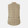 View 3 of product The Turnbull & Asser Sand Quilted Gilet is a beige, lightweight vest featuring a front zipper, two zippered side pockets, a chest pocket, and a rounded hem, shown against a white background.