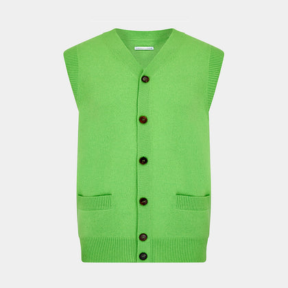 Lime Green Fine Merino V-Neck Sleeveless Cardigan Image 4
