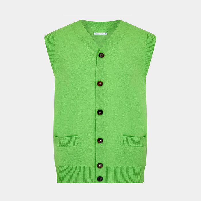 Lime Green Fine Merino V-Neck Sleeveless Cardigan Image 4