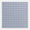 View 2 of product The Turnbull & Asser Blue and Burgundy Windowpane Check Hand-Rolled Handkerchief features a light blue fabric with white, red, and dark blue stripes forming a classic plaid grid.