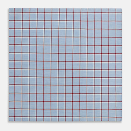 Blue and Burgundy Windowpane Check Hand-Rolled Handkerchief Image 1