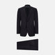 The Turnbull & Asser Long Navy Single Breasted Suit, shown on a white background, features a blazer with notch lapels and matching tailored trousers—ideal for formal occasions.