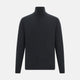 The Turnbull & Asser Smoke Grey Half-Zip Cashmere Jumper features long sleeves, a high collar, and a half-zip design, displayed against a plain white background.