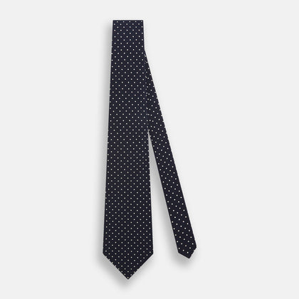 Silver and Navy Micro Dot Silk Tie Image 1