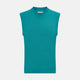 Turnbull & Asser's Turquoise Fine Merino V-Neck Vest features ribbed edges and a sleeveless design, ideal for a refined look, shown against a plain white background.