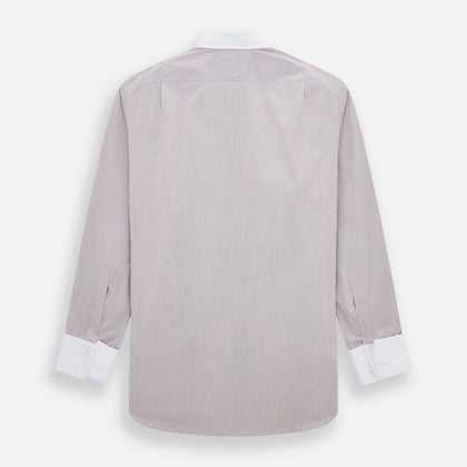 Burgundy Hairline Stripe Shirt with Contrast Collar and Double Cuffs Image 2