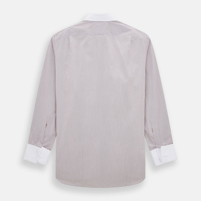 Burgundy Hairline Stripe Shirt with Contrast Collar and Double Cuffs Image 2