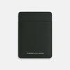 View 1 of product A slim, forest green Italian leather card case with visible stitching and TURNBULL & ASSER in white at the bottom, this minimalist accessory features a refined two-slot design against a plain white background.