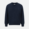 View 1 of product The Turnbull & Asser Navy Melange Cashmere V-Neck Jumper from our knitwear collection is shown against a white background.