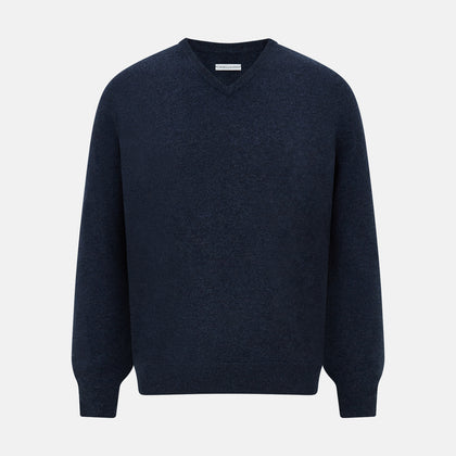 Navy Melange Cashmere V-Neck Jumper
