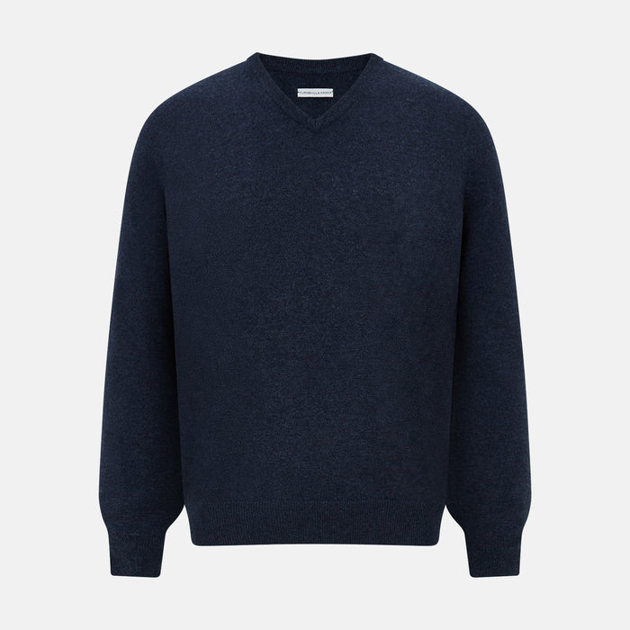Navy Melange Cashmere V-Neck Jumper