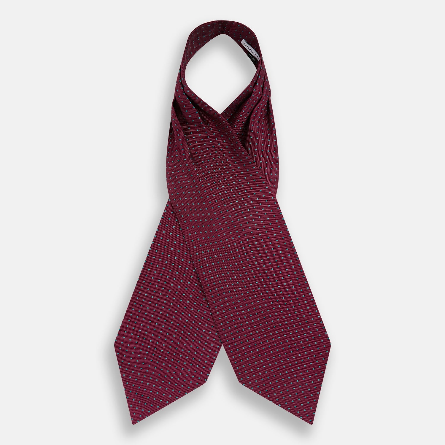 View 2 of product The Turnbull & Asser Blue and Burgundy Micro Dot Silk Cravat features a subtle pattern, making it a refined formal accessory that adds elegance to your outfit.