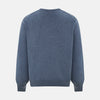 View 3 of product The Blue Melange Cashmere V-neck Jumper by Turnbull & Asser, featuring ribbed cuffs and hem, is part of our knitwear collection and shown against a white background.