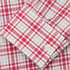 View 4 of product The Turnbull & Asser Red Check Cotton Weekend Fit Finch Shirt is a men's long-sleeved, button-up shirt with a Derby collar and red-and-white plaid pattern, displayed flat on a white background.