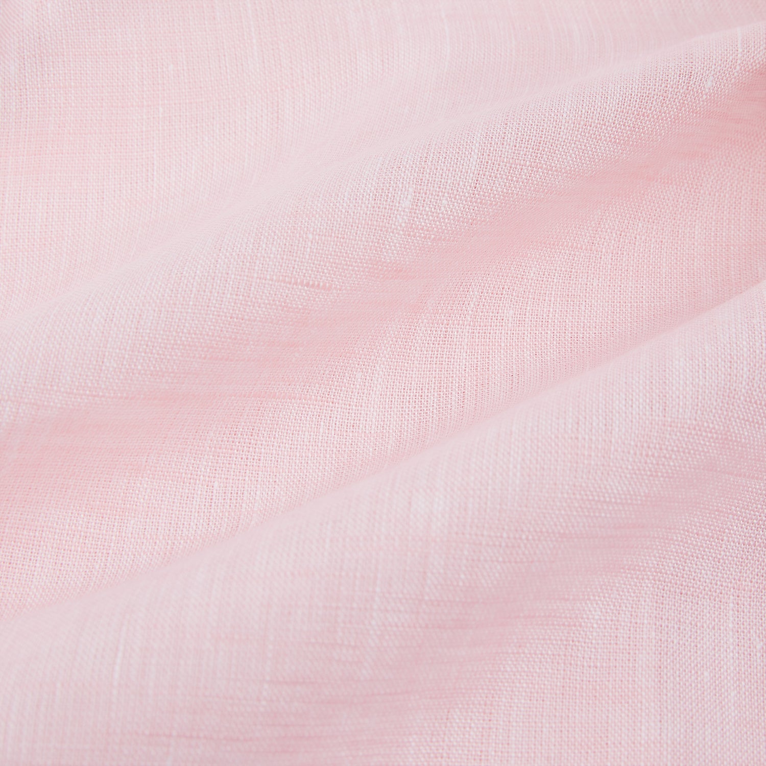 View 6 of product The Turnbull & Asser Pale Pink Linen Mayfair Shirt features a classic, formal style with long sleeves, a collar, and white buttons. Shown laid flat on a white background.