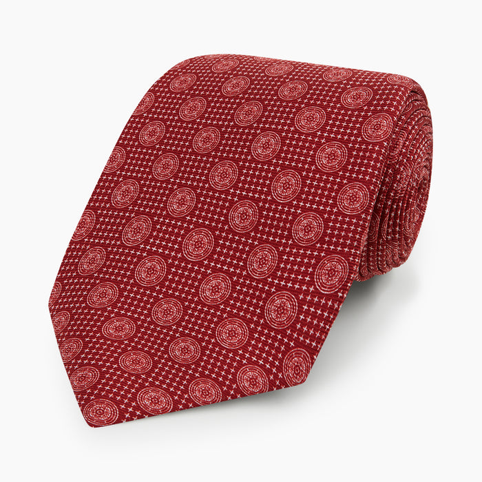 Red Medallion Printed Silk Tie Image 4