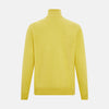 View 3 of product The Turnbull & Asser Canary Yellow Half-Zip Cashmere Jumper features a high collar and front half-zip closure, shown against a white background.