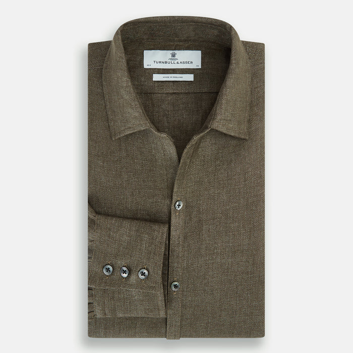 Olive Linen Windsor Shirt Image 4