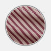 View 1 of product Close-up of Turnbull & Asser's Burgundy Multi Stripe Wool Fabric, featuring diagonal maroon and white stripes, shown within a circular frame on a light gray background.