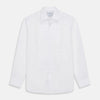 View 1 of product The Turnbull & Asser White Pleated Cotton Dress Shirt features a T&A collar and double cuffs, shown laid flat on a white background.