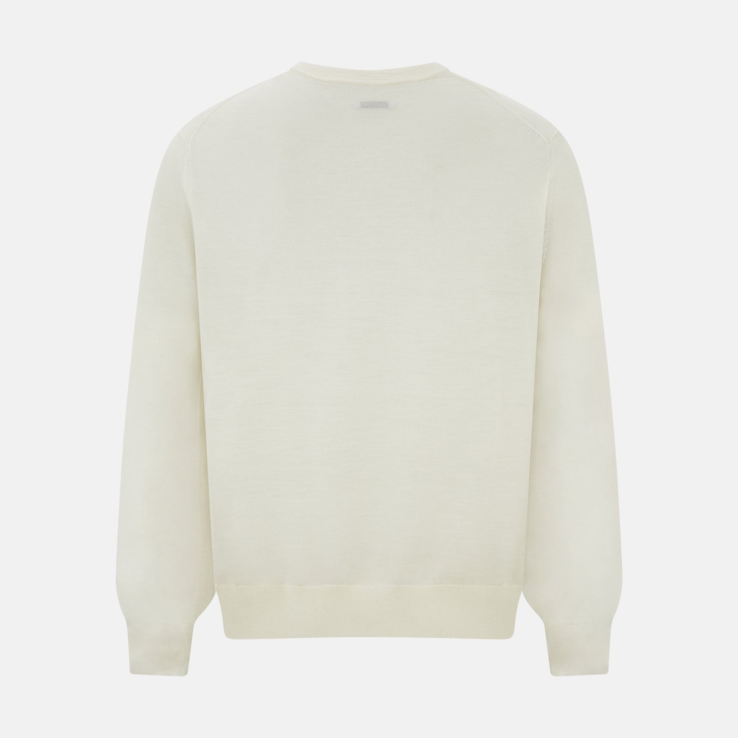View 9 of product The Turnbull & Asser Cream Fine Merino V-Neck Jumper features long sleeves and classic styling, displayed against a white background.